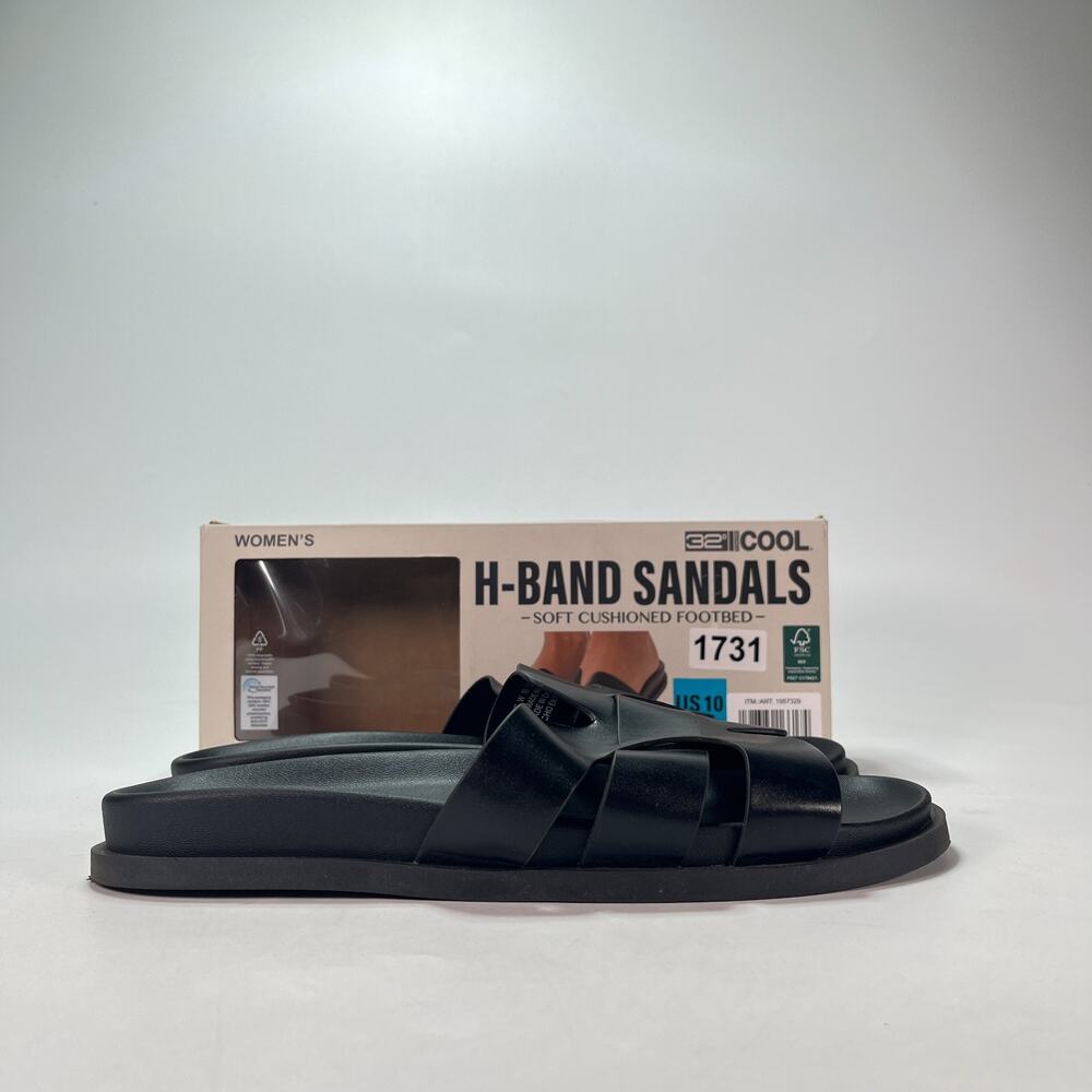 32 Degrees Cool Black H-Band Soft Cushioned Footbed Slide Sandals Womens Size 10